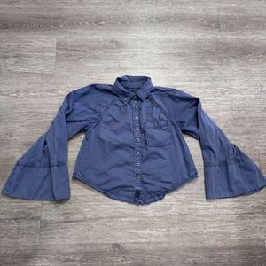 We The Free Flannel Shirt‎ Women Extra Small Blue Button Up Long Sleeve Boho